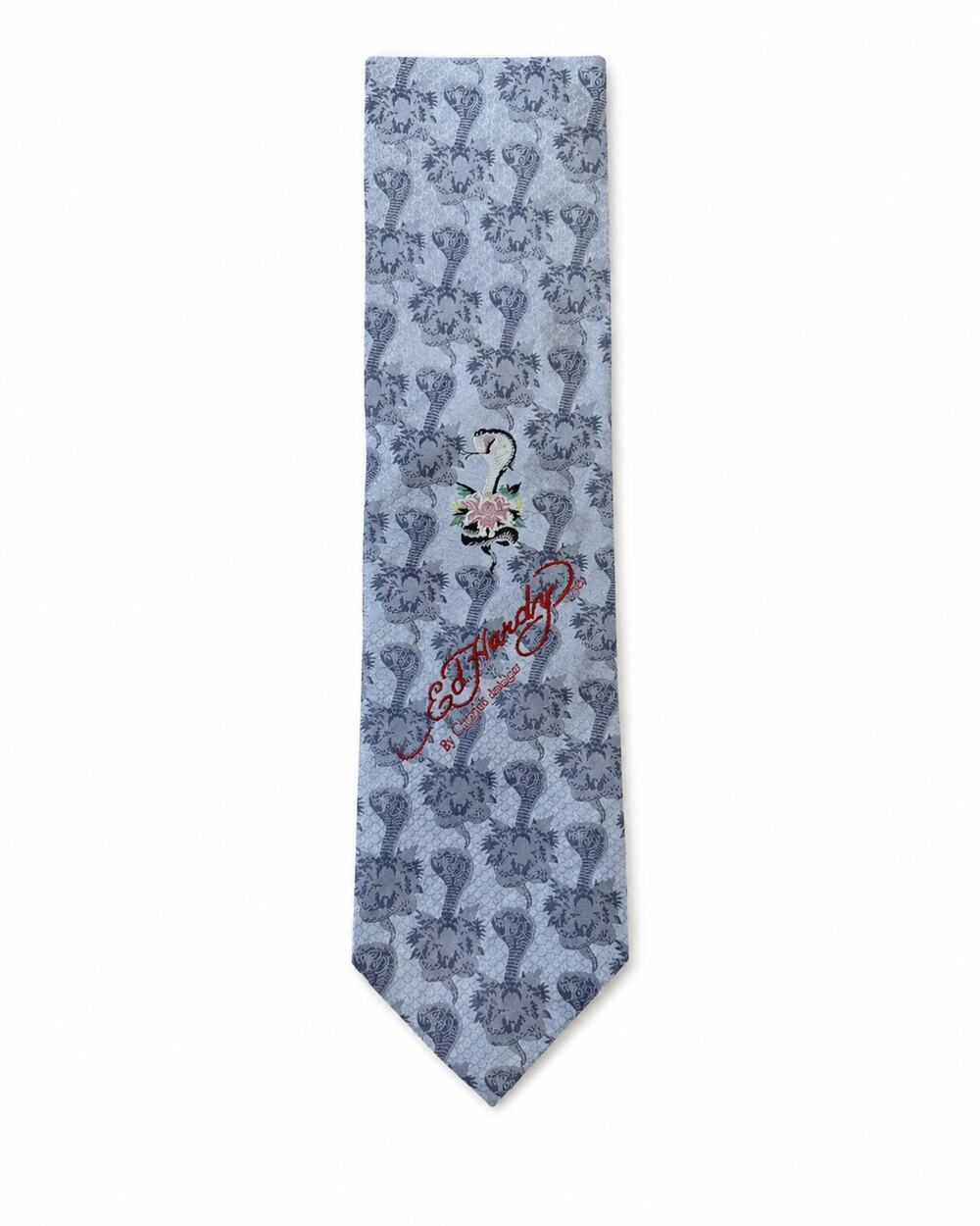 Ed Hardy Christian Audigier Gray Tiger Silk Tie Y2K 2000s Tattoo Art